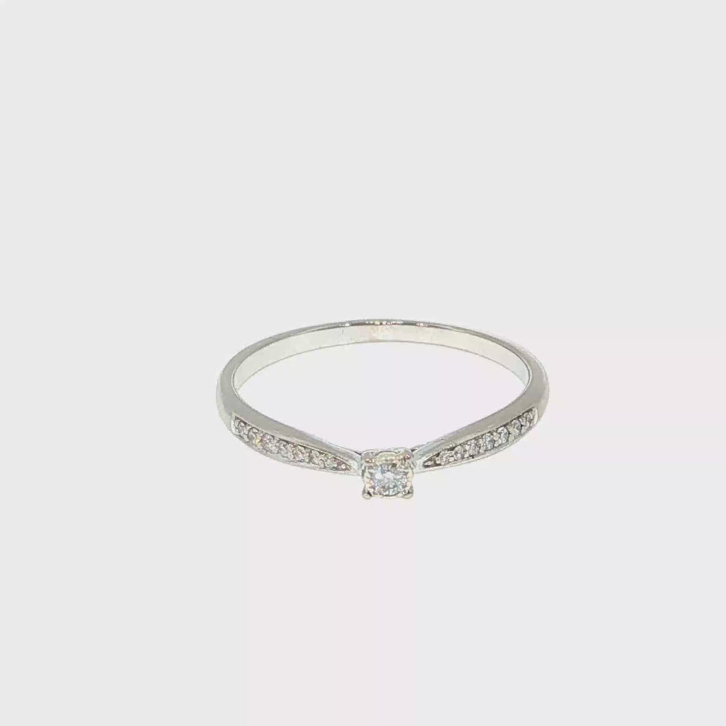 White Gold Diamond Solitaire Ring with Accented Band