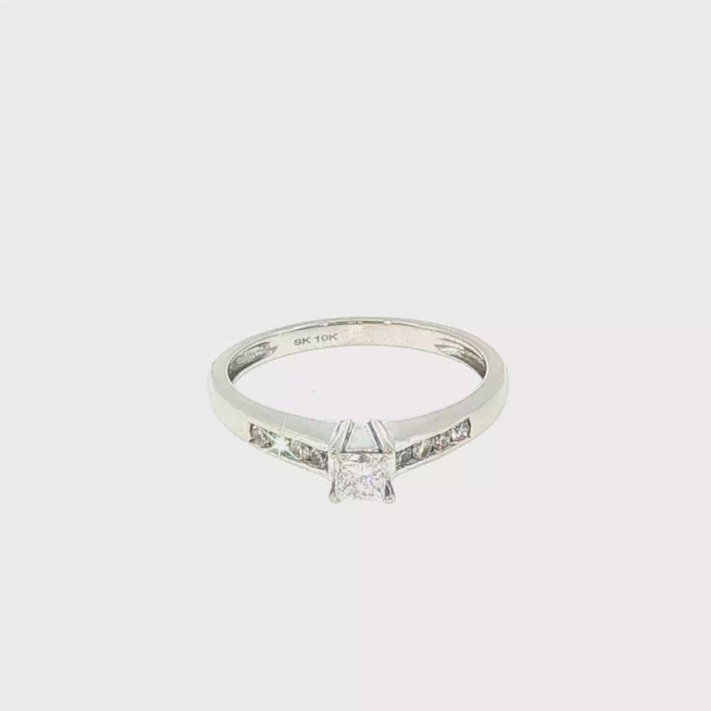 Princess Cut Diamond Channel Set Engagement Ring - White Gold