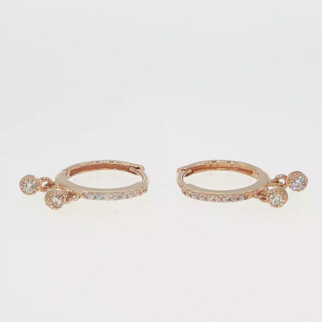 Rose Gold Diamond Dangle Hoop Earrings