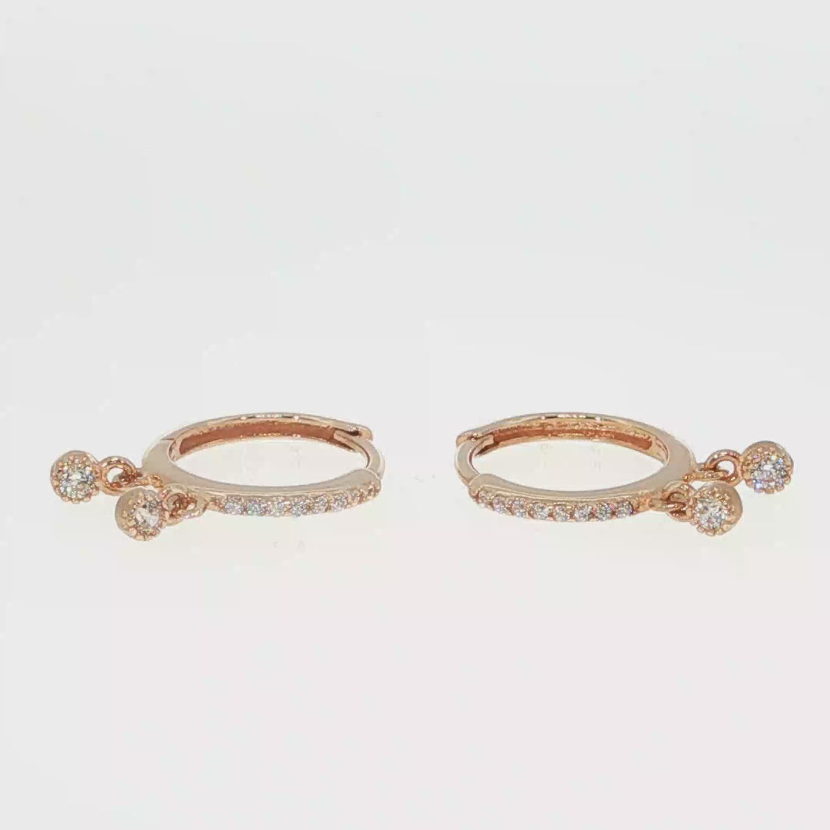 Rose Gold Diamond Dangle Hoop Earrings