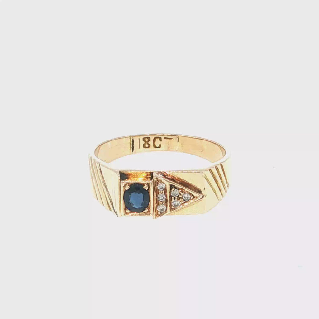 Yellow Gold Deep Blue Sapphire Geometric Signet Ring