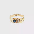 Yellow Gold Deep Blue Sapphire Geometric Signet Ring