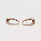 Rose Gold Huggie Hoop Earrings with Red Rubies