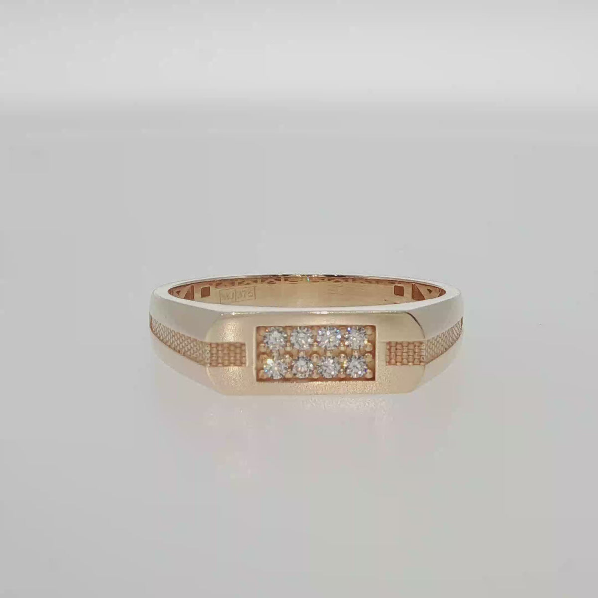 Rose Gold Diamond Cluster Signet Ring with Textured Band