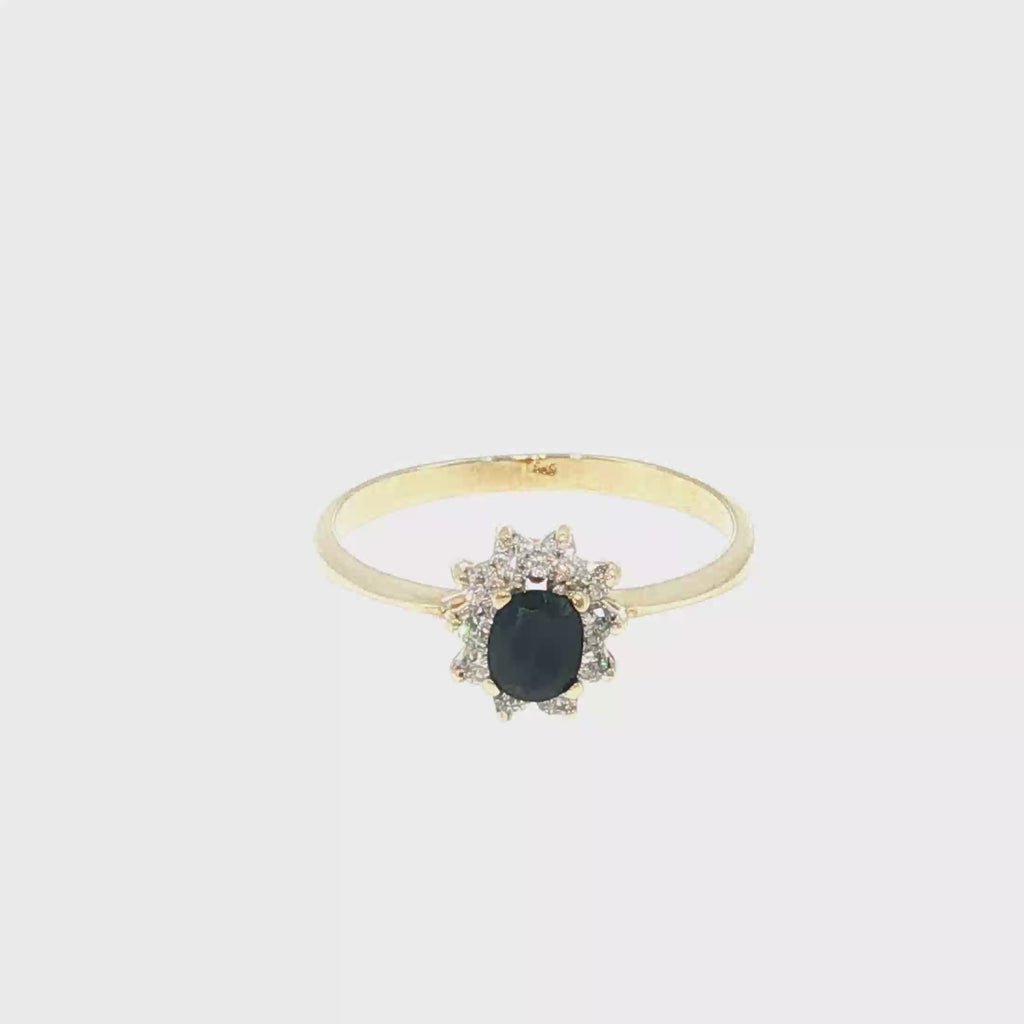 Deep Blue Sapphire Halo Cocktail Ring in Yellow Gold