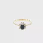 Deep Blue Sapphire Halo Cocktail Ring in Yellow Gold
