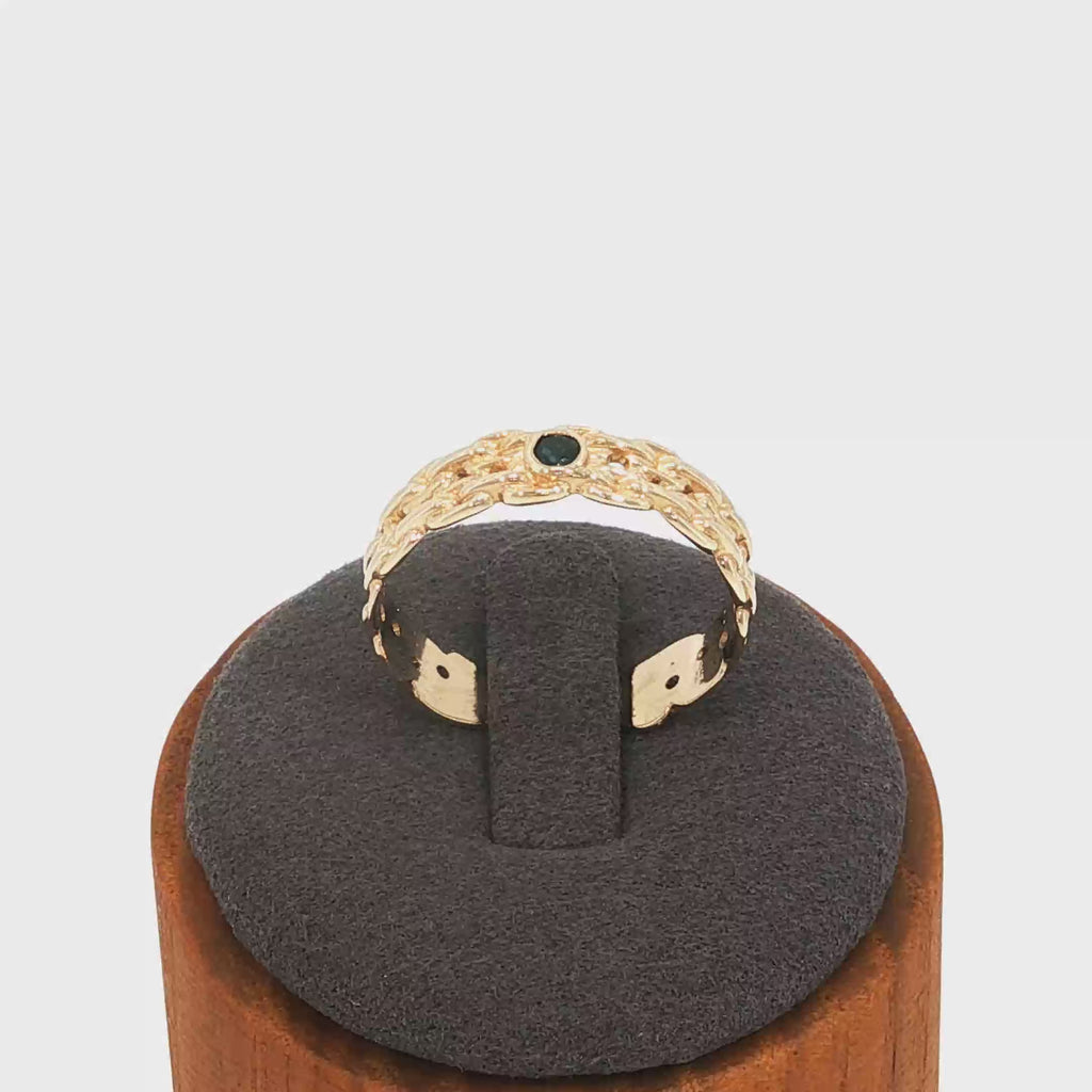 Yellow Gold Braided Band Ring with Deep Blue Sapphire
