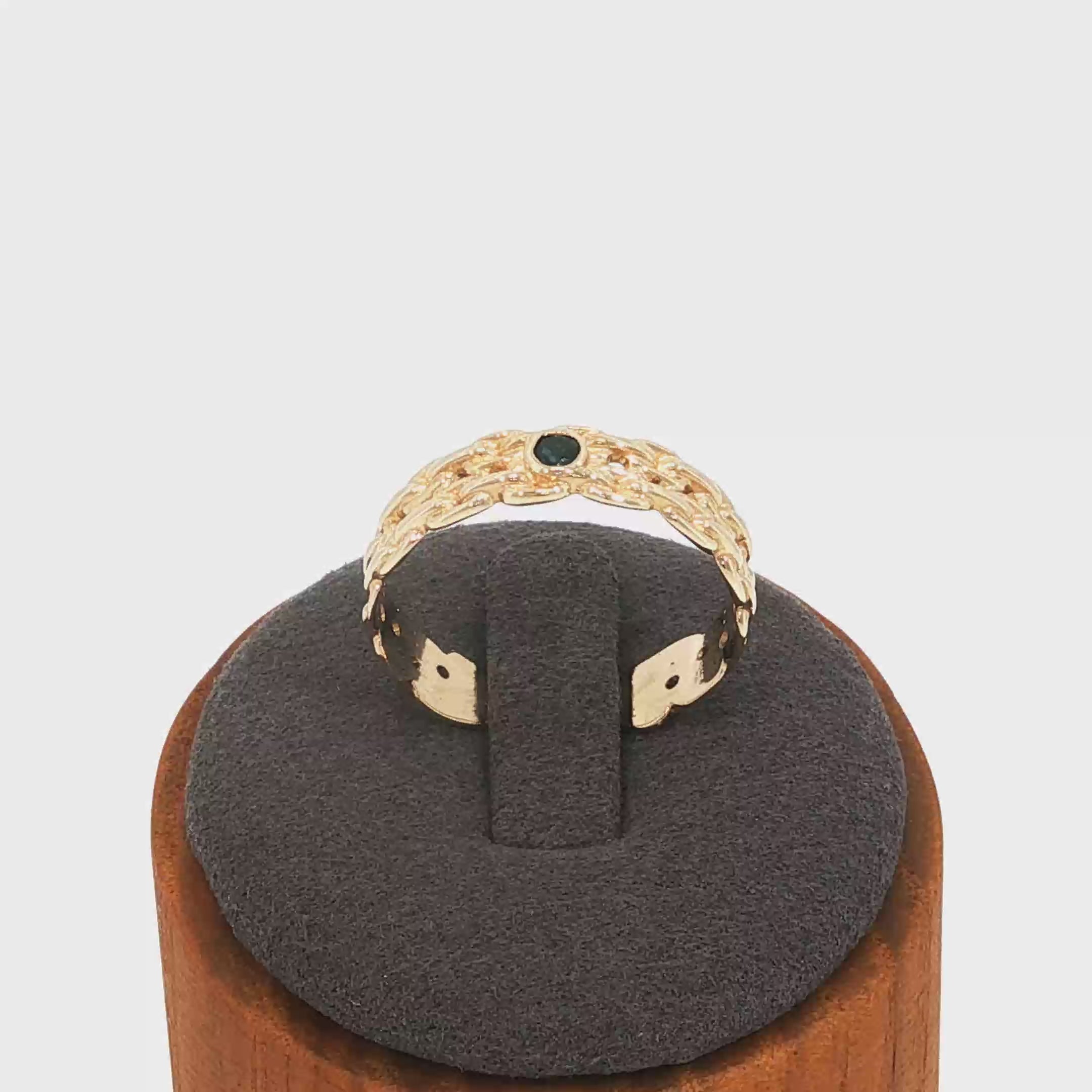 Yellow Gold Braided Band Ring with Deep Blue Sapphire