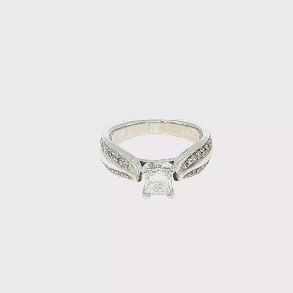 White Gold Diamond Engagement Ring with Split-Shank Band