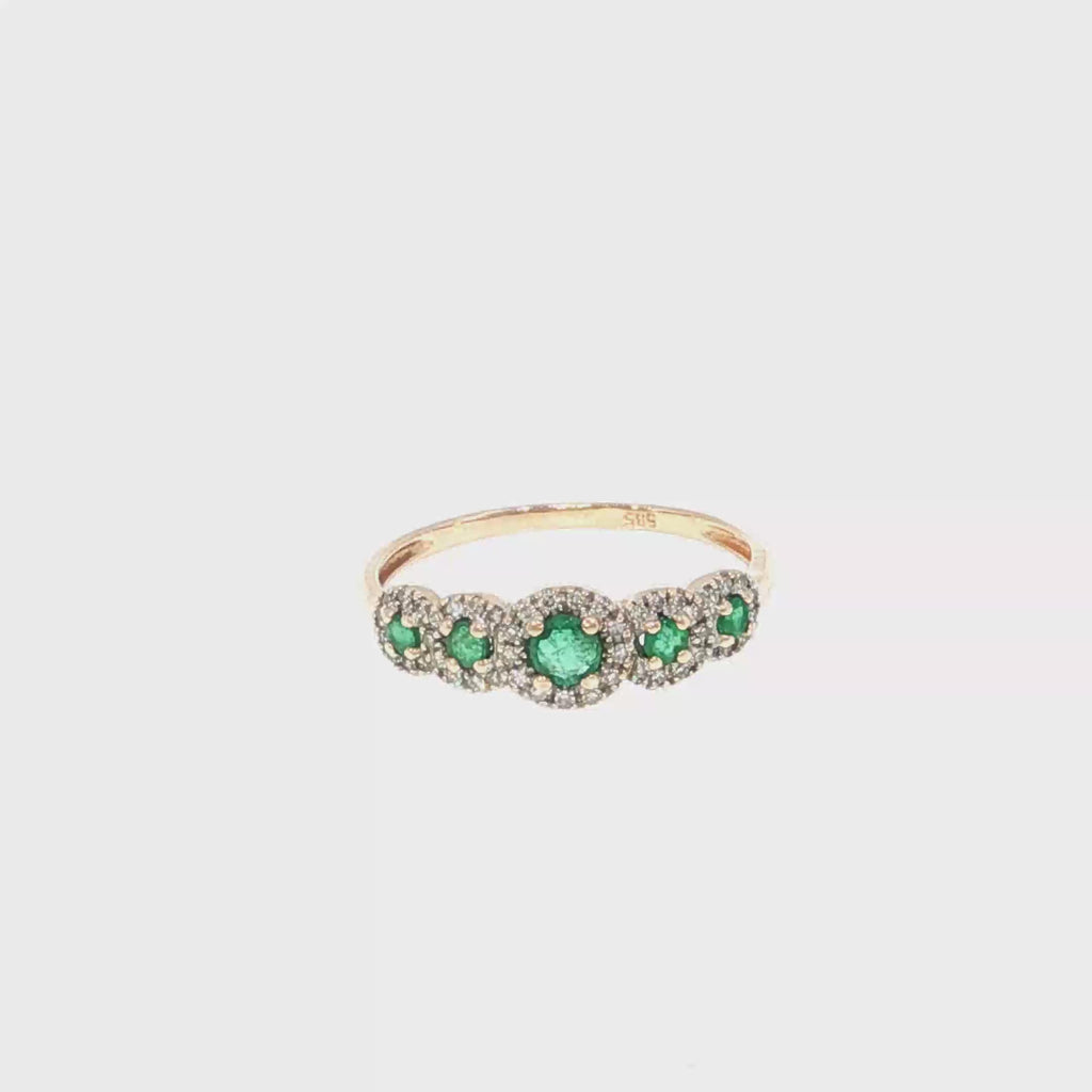 Five-Stone Emerald Halo Ring in Rose Gold