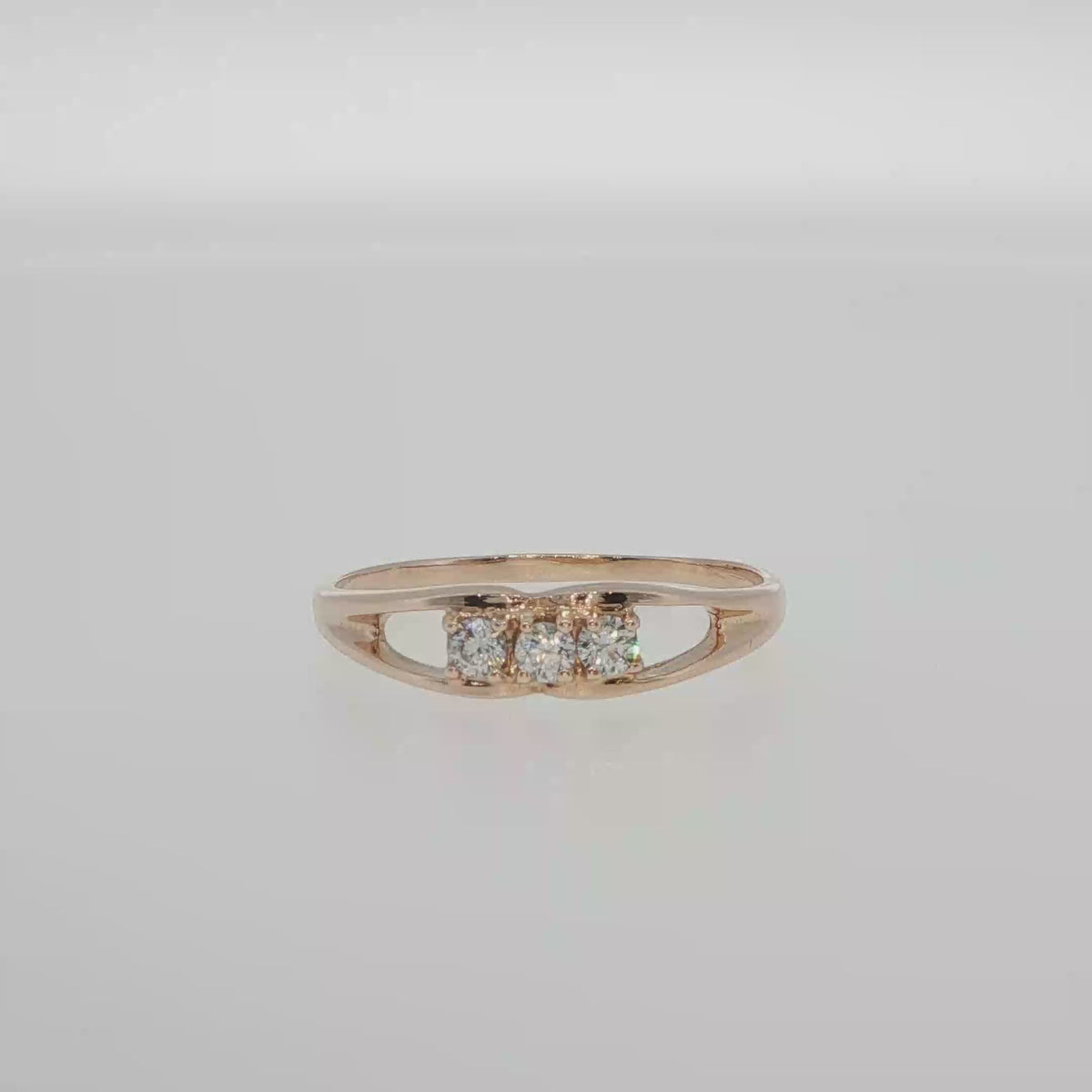 Rose Gold Three-Stone Diamond Split Shank Ring