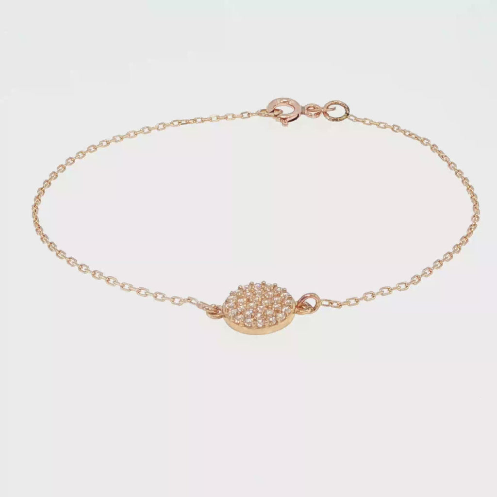 Pave Diamond Disc Chain Bracelet in Rose Gold 17 cm
