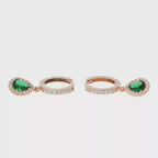 Pear-Cut Emerald Halo Drop Earrings in Rose Gold