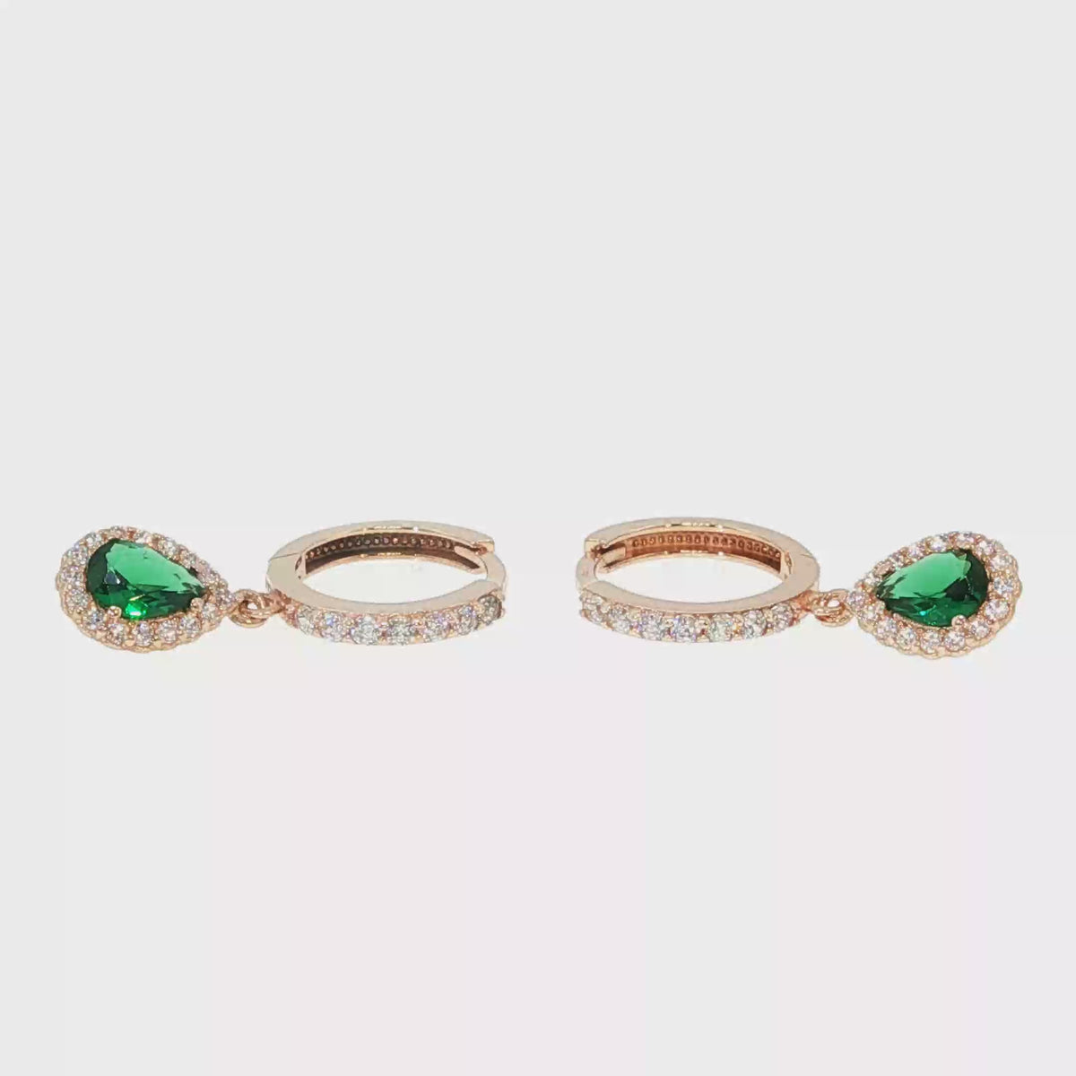 Pear-Cut Emerald Halo Drop Earrings in Rose Gold