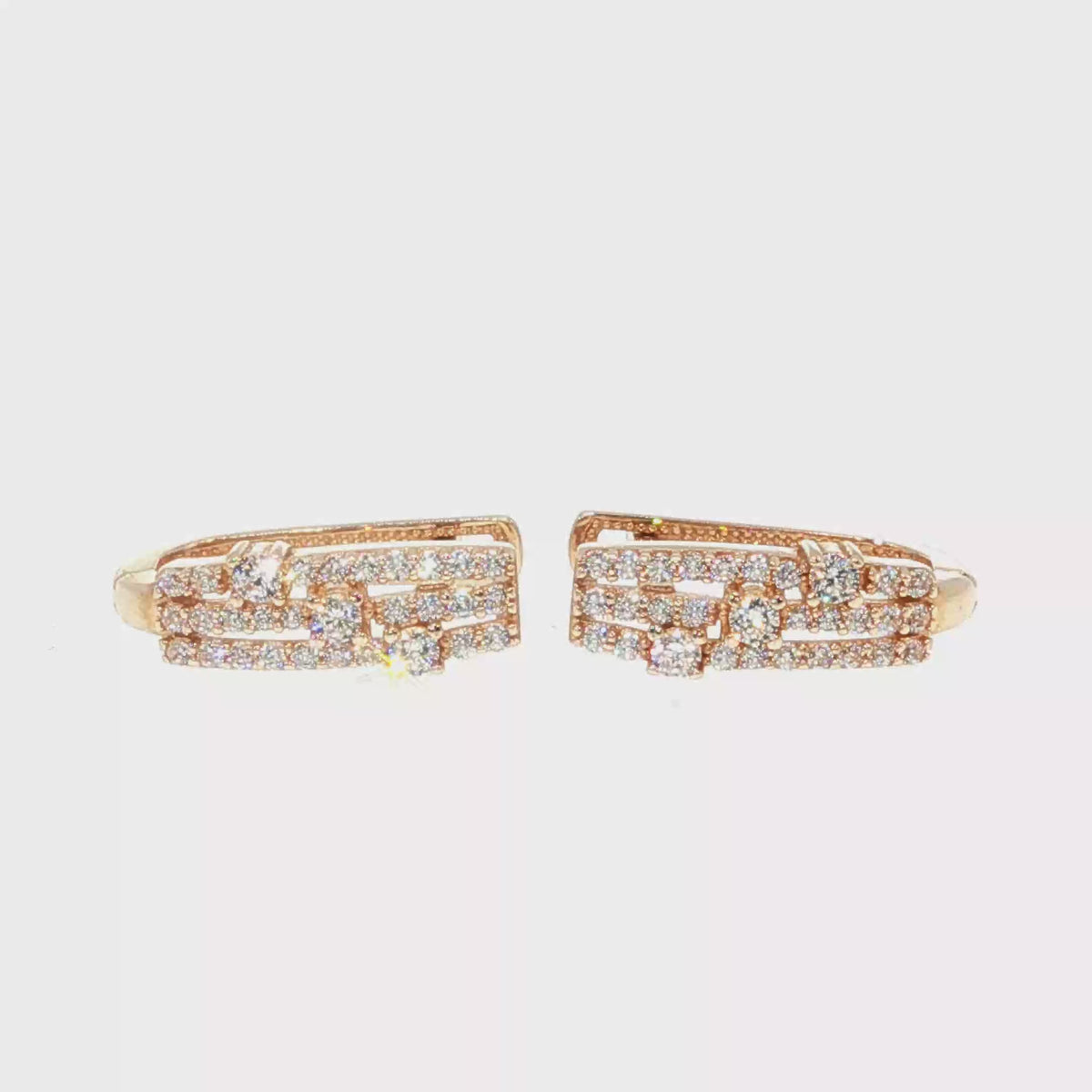 Three-Row Diamond Hoop Earrings in Rose Gold