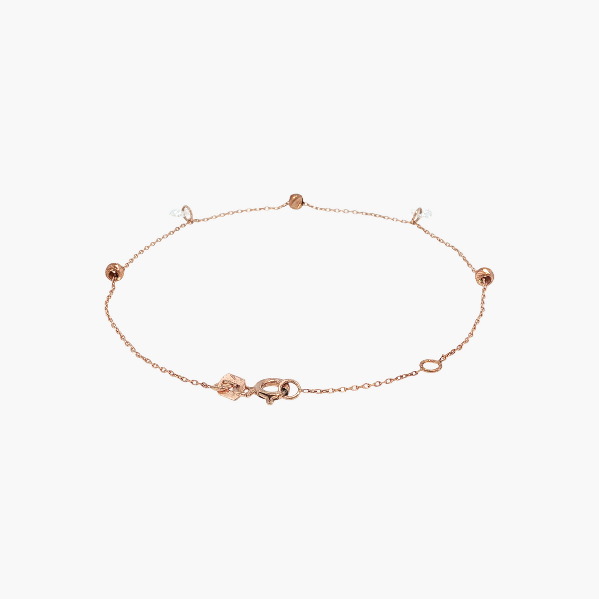 Diamond and Textured Bead Chain Bracelet in Rose Gold 16-18 cm